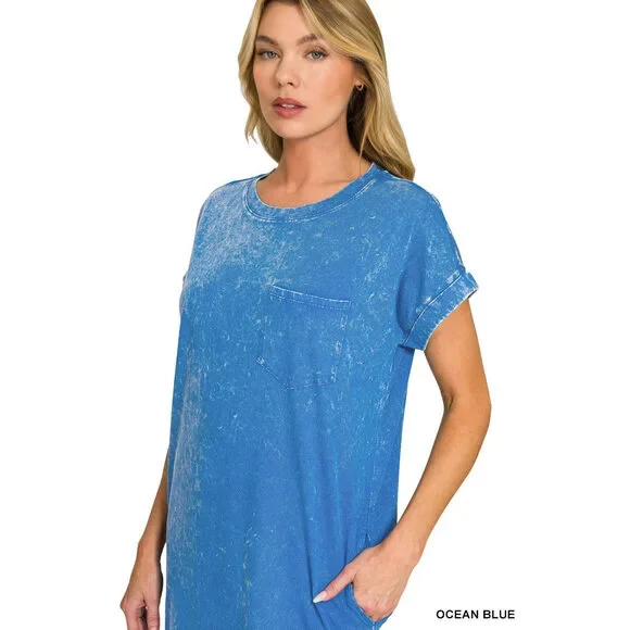 Zenana Washed Exposed Seam Short Sleeve T-Shirt Dress - Picture 6 of 6